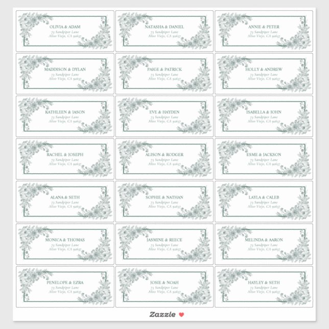 Vintage Emerald Floral Line Art Guest Address (Sheet)