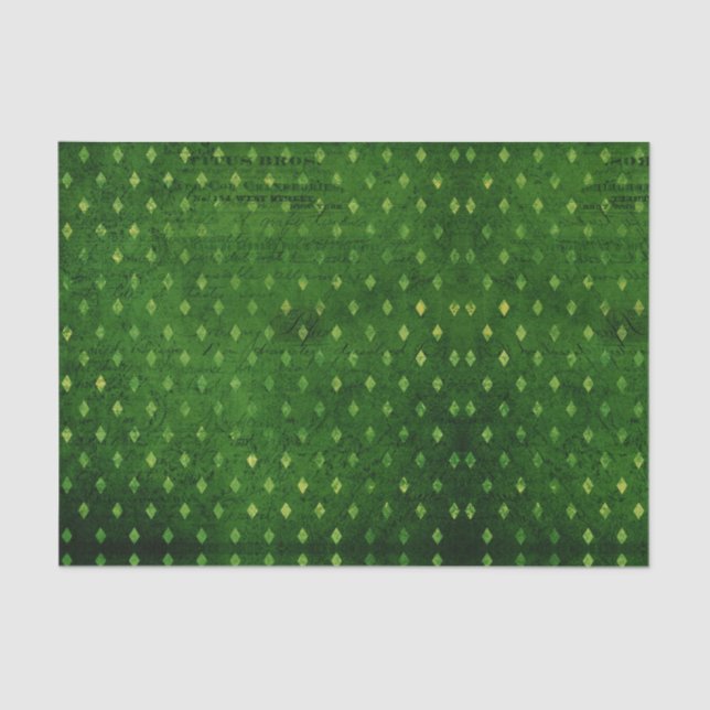 Vintage Emerald Green Glimmer Grunge Diamond Tissue Paper (Front)