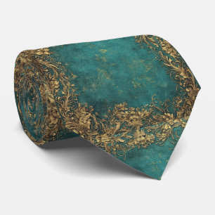 Vintage Emerald Green Gold Black Tie