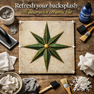 Vintage Emerald Green Star Backsplash Tile