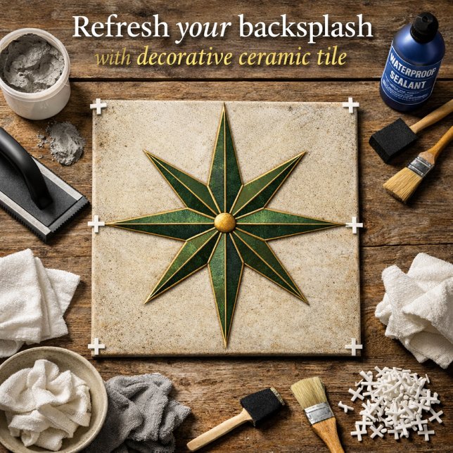 Vintage Emerald Green Star Backsplash Tile (Creator Uploaded)