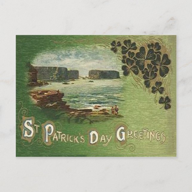 Vintage Emerald Isle Shamrock St Patrick's Day Postcard (Front)