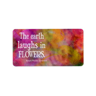 Vintage Emerson The Earth Laughs in Flowers Quote Label