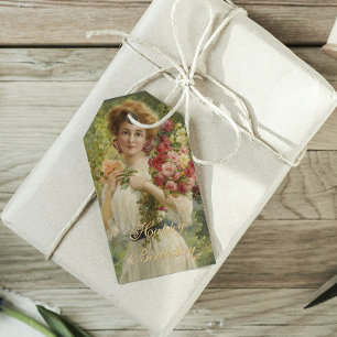 Vintage Emile Vernon Woman Floral Happy Birthday Gift Tags