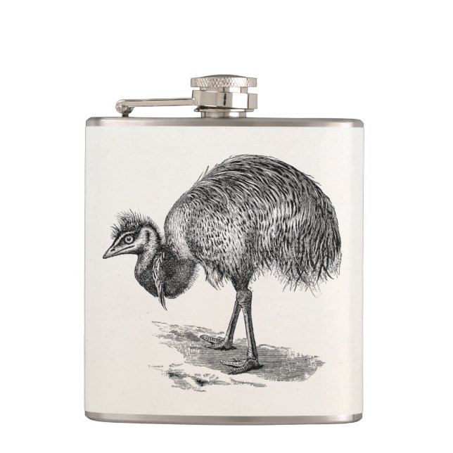 Vintage Emu Australian Bird Illustration Template Hip Flask (Front)