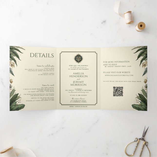 Vintage Enchanted Forest Tri-Fold Invitation (Inside)