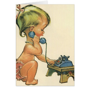 Vintage enfant mignonne blond fille parler sur le 