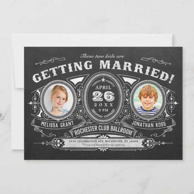 Vintage Enfants Photo Mariage Invitations Tableau  (Devant)