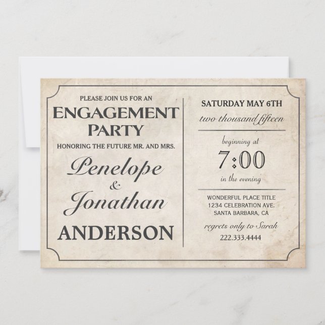 Vintage Engagement Party Invitations (Front)