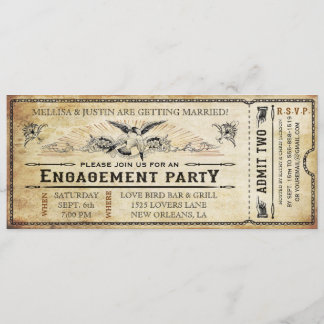 Vintage Engagement Party Ticket Invitation