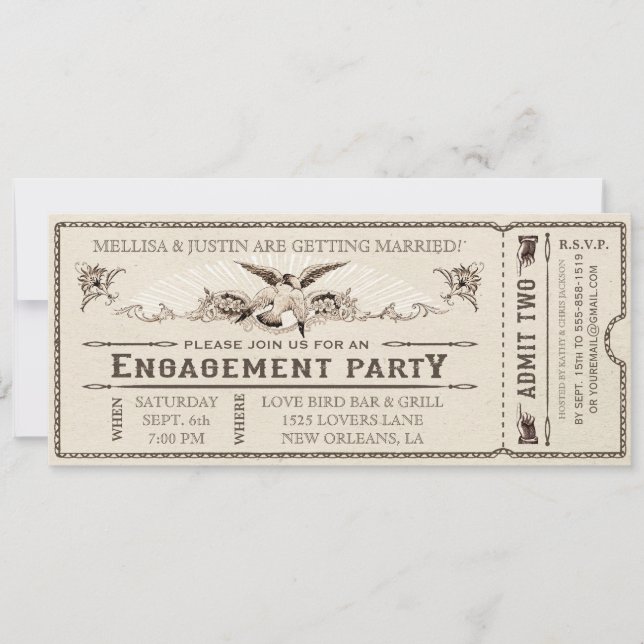 Vintage Engagement Party Ticket Invitation II (Front)