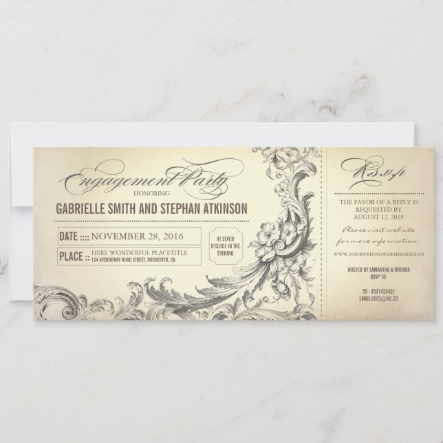 vintage engagement party tickets invitations (Front)