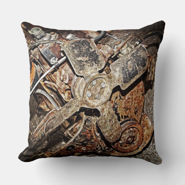 Vintage Engine Throw Pillow (Front)