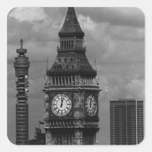 Vintage England London post office tower Big ben Square Sticker