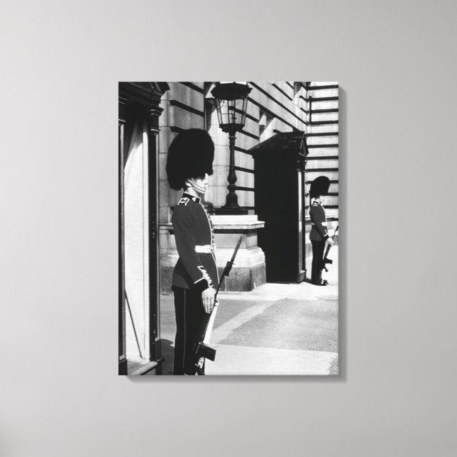 Vintage England London sentry at Buckingham Canvas Print (Front)