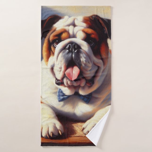 Vintage English Bulldog Illustration Bath Towel (Bath Towel)