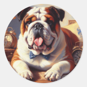 Vintage English Bulldog Illustration Classic Round Sticker