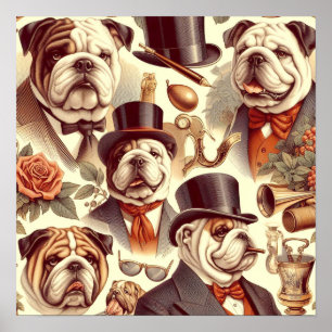 Vintage English Bulldog  Seamless Illustration Poster