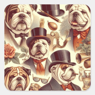 Vintage English Bulldog  Seamless Illustration Square Sticker