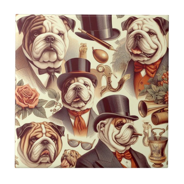Vintage English Bulldog  Seamless Illustration Tile (Front)