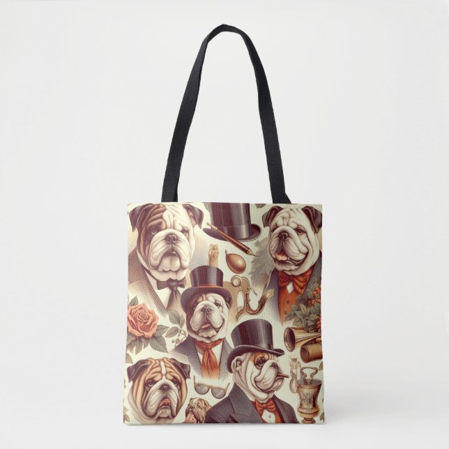 Vintage English Bulldog  Seamless Illustration Tote Bag (Front)