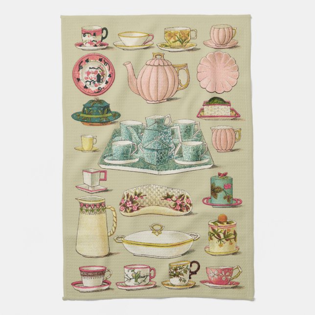 Vintage English China Tea Service Kitchen Kitchen Towel (Vertical)