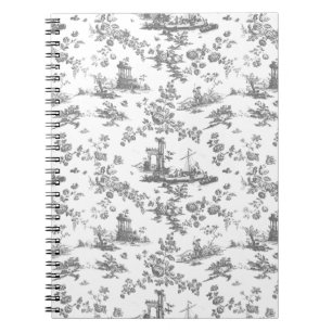 Vintage English Floral Toile de Jouy-Grey Notebook