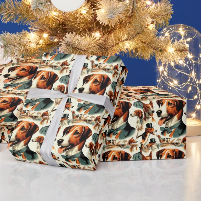 Vintage English Foxhound Illustration Wrapping Paper (Holidays)