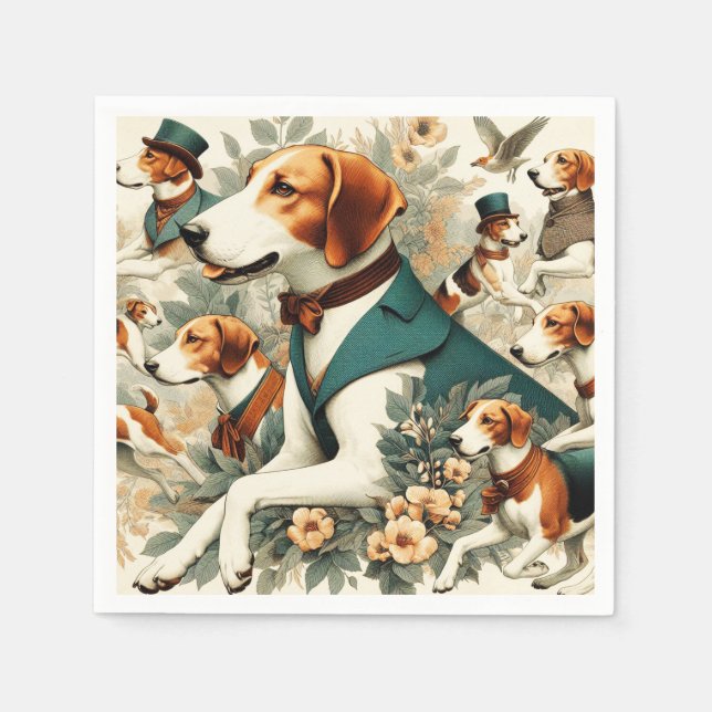 Vintage English Foxhound Seamless Illustration Napkin (Front)