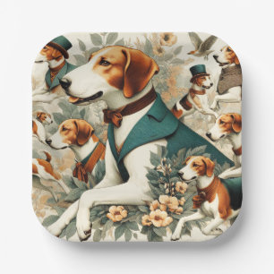 Vintage English Foxhound Seamless Illustration Paper Plate