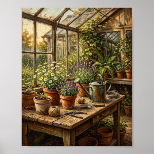 Vintage English Herb Garden Terracotta Pots Poster