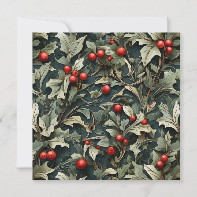 Vintage English Holly berry botanical  Holiday Card (Front)