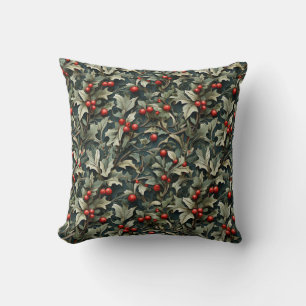 Vintage English Holly berry botanical Throw Pillow