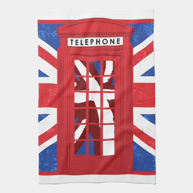 Vintage English Phone Booth Kitchen Towel (Vertical)