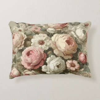 Vintage English Rose Garden Cottagecore Decor Accent Pillow