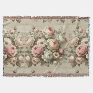 Vintage English Rose Garden Cottagecore Decor  Throw Blanket