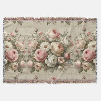 Vintage English Rose Garden Cottagecore Decor Throw Blanket