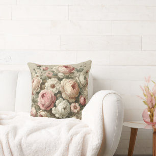 Vintage English Rose Garden Cottagecore Decor Throw Pillow