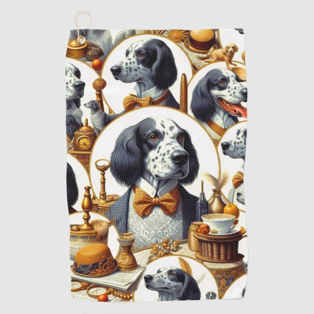 Vintage English Setter Illustration Golf Towel (Front)