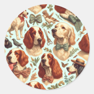 Vintage English Setter  Seamless Classic Round Sticker