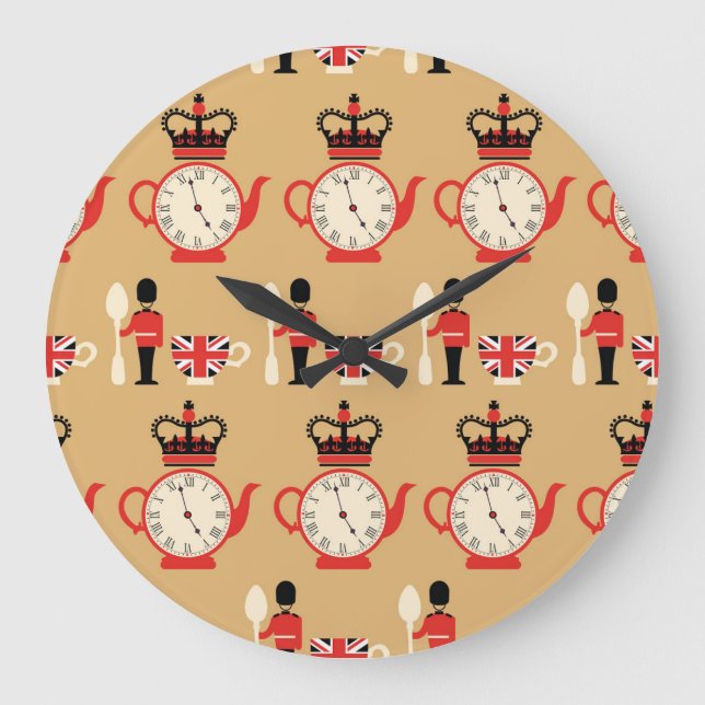 Vintage English tea: seamless pattern. Large Clock (Front)