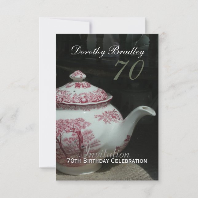 Vintage English Teapot 70th Birthday Invitation (Front)