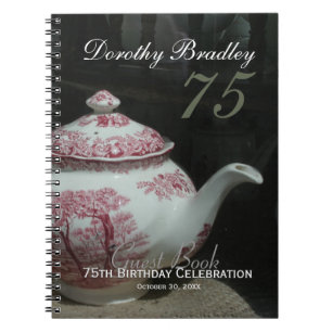 Vintage English Teapot 75th Birthday Guest Book