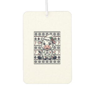 Vintage Engraved Christmas Cow Ugly Sweater Design Air Freshener