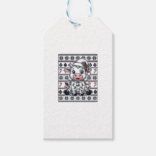 Vintage Engraved Christmas Cow Ugly Sweater Design Gift Tags