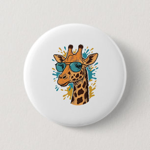 Vintage Engraved Cool Giraffe Sunglasses Shirt Des 2 Inch Round Button