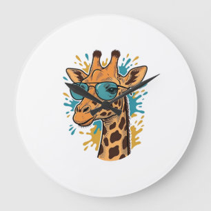 Vintage Engraved Cool Giraffe Sunglasses Shirt Des Large Clock