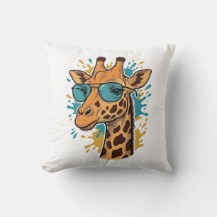 Vintage Engraved Cool Giraffe Sunglasses Shirt Des Throw Pillow
