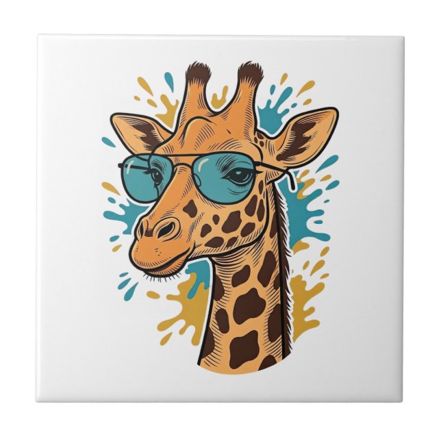 Vintage Engraved Cool Giraffe Sunglasses Shirt Des Tile (Front)