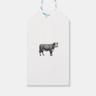 Vintage Engraved Cow Patriotic Flag Vector Design_ Gift Tags